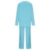 Lastesso Girls Jogger Set Two Piece Sets for Women Loose Size Loungewear Soft Long Sleeve V Neck Homewear Outfits Baggy Wid Leg Slacks Women's Lounge Set Light Blue 3X view 4