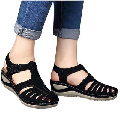 Women's Closed Toe Sandals, Comfortable Bohemia Vintage Casual Orthopedic Shoes, Soft Hollow Wedges Shoes for Shopping Beach Party