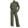 Lastesso Fuzzy Lounge Set Women Sweat Sets for Women 2 Piece High Neck Long Sleeve Pullovers Wid Leg Pants Soft Knit Solid Loungewear Outfits Sweat Suits for Girls Army Green S view 1