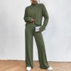 Lastesso Fuzzy Lounge Set Women Sweat Sets for Women 2 Piece High Neck Long Sleeve Pullovers Wid Leg Pants Soft Knit Solid Loungewear Outfits Sweat Suits for Girls Army Green S view 2