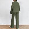 Lastesso Fuzzy Lounge Set Women Sweat Sets for Women 2 Piece High Neck Long Sleeve Pullovers Wid Leg Pants Soft Knit Solid Loungewear Outfits Sweat Suits for Girls Army Green S view 3