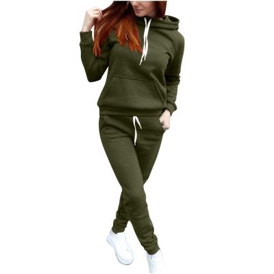Lastesso Sweat Sets for Women 2 Piece Lounge Set Women Loose Fit Drawstring Hoodies with Pockets Jogger Pants Gym Yoga Tracksuits Sweatsuits Outfits Women's Loungewear Army Green S
