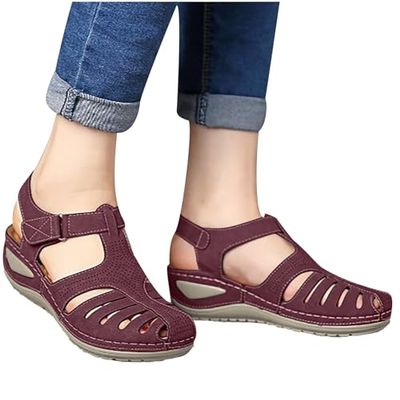 Women's Closed Toe Sandals, Comfortable Bohemia Vintage Casual Orthopedic Shoes, Soft Hollow Wedges Shoes for Shopping Beach Party