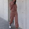Lastesso Plus Size Loungewear Plus Size Loungewear Womens Casual Size Long Sleeve Sweatshirts Baggy Long Sweatpants Jogger Sets 2 Piece Outfits Lounge Sets Brown L view 4