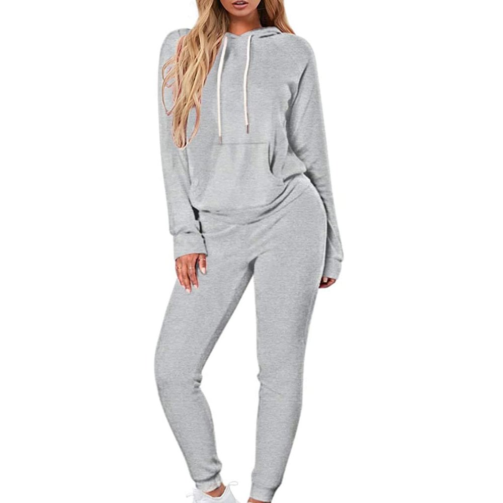 Lastesso Track Suits for Women Set Lounge Sets for Women 2 Piece Comfortable Travel Joggers Tracksuits Loose Pullover Hood Slim Fit Pants with Pockets Womens Sweatsuits 2 Piece Set Gray S