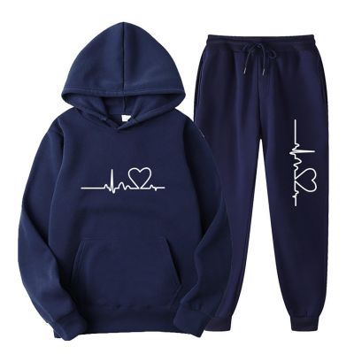 Lastesso Women Suits 2 Piece Set Jogger Sets for Women 2 Piece Baggy Fit Funny Heart Print Track Suits Soft Solid Color Sweatsuits Set with Pockets Womens Sweatsuit Navy 3X