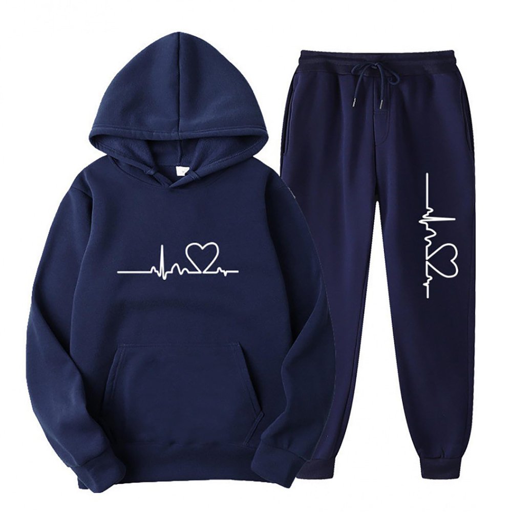 Lastesso Women Suits 2 Piece Set Jogger Sets for Women 2 Piece Baggy Fit Funny Heart Print Track Suits Soft Solid Color Sweatsuits Set with Pockets Womens Sweatsuit Navy 3X