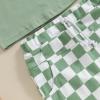 Toddler Baby Boy Summer Clothes Color Block Short Sleeve T-Shirt Tops Elastic Shorts 2Pcs Newborn Outfits (Green Plaid, 3-4 Years) view 4