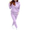 Lastesso 2piece Set Outfit for Women Womens Loungewear Set with Pockets Casual High Neck Drawstring Hoodies Tie Knot Low Rise Sweatpants Joggers Sets Knit Lounge Sets for Women Purple M view 1