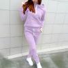 Lastesso 2piece Set Outfit for Women Womens Loungewear Set with Pockets Casual High Neck Drawstring Hoodies Tie Knot Low Rise Sweatpants Joggers Sets Knit Lounge Sets for Women Purple M view 2