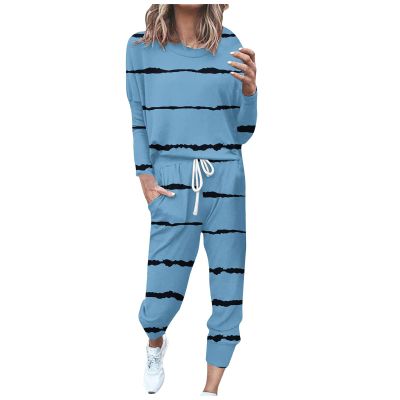 Lastesso Womens Matching Sweatsuit Set Track Suits for Women Set Stylish Stripes Sweatsuit Sets 2 Piece Loose Crewneck Long Sleeve Tops with Baggy Pants Pink 2 Piece Set for Women Blue 3X