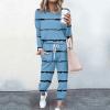 Lastesso Womens Matching Sweatsuit Set Track Suits for Women Set Stylish Stripes Sweatsuit Sets 2 Piece Loose Crewneck Long Sleeve Tops with Baggy Pants Pink 2 Piece Set for Women Blue 3X view 2