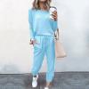 Lastesso Womens Sweatsuit Womens 2 Piece Sweatsuits Set Lightweight Loungewear Crewneck Loose Pullover Cozy Active Jogger Pants Soft Tracksuit Cozy Lounge Sets for Women 2 Piece Sky Blue M view 2
