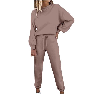 Lastesso Waffle Knit Lounge Set Women Two Piece Loungewear Sets for Women Soft Spring Fall Outdoor Sweatsuits Csaual Size Solid Track Suits Outfits Comfy Loungewear Set for Women Brown L