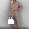Lastesso Waffle Knit Lounge Set Women Two Piece Loungewear Sets for Women Soft Spring Fall Outdoor Sweatsuits Csaual Size Solid Track Suits Outfits Comfy Loungewear Set for Women Brown L view 2