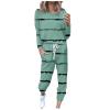 Lastesso Lounge Set Track Suits for Women Set Stylish Stripes Sweatsuit Sets 2 Piece Loose Crewneck Long Sleeve Tops with Baggy Pants Loungewear for Women Green 3X view 1
