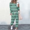 Lastesso Lounge Set Track Suits for Women Set Stylish Stripes Sweatsuit Sets 2 Piece Loose Crewneck Long Sleeve Tops with Baggy Pants Loungewear for Women Green 3X view 2