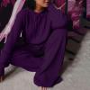 Lastesso Sweater Lounge Sets for Women Womens Knit Loungewear Set 2 Piece Ribbed Knit Loose Fit Lounge Wear Soft Hoodies Baggy Wid Leg Trousers Cozy Pajama Black 2 Piece Set for Women Purple L view 2