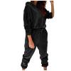 Lastesso Womens Track Suits 2 Piece Set Womens Track Suits 2 Piece Set Velour Solid Sweat Suit Long Cinch Sleeve Hoodies Elastic Cinch Bottom Pants Outfits Two Piece Workout Sets for Women Black L view 1