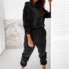 Lastesso Womens Track Suits 2 Piece Set Womens Track Suits 2 Piece Set Velour Solid Sweat Suit Long Cinch Sleeve Hoodies Elastic Cinch Bottom Pants Outfits Two Piece Workout Sets for Women Black L view 2