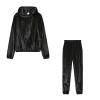 Lastesso Womens Track Suits 2 Piece Set Womens Track Suits 2 Piece Set Velour Solid Sweat Suit Long Cinch Sleeve Hoodies Elastic Cinch Bottom Pants Outfits Two Piece Workout Sets for Women Black L view 3