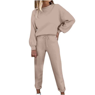 Lastesso Sweat Suit for Women 2 Piece Set Two Piece Loungewear Sets for Women Soft Spring Fall Outdoor Sweatsuits Csaual Size Solid Track Suits Outfits Womens Sweatsuits Khaki M
