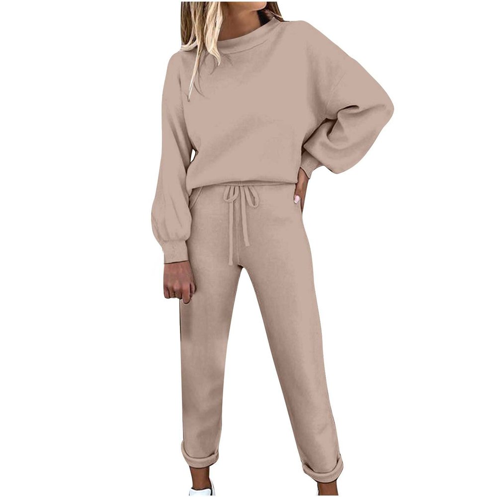 Lastesso Sweat Suit for Women 2 Piece Set Two Piece Loungewear Sets for Women Soft Spring Fall Outdoor Sweatsuits Csaual Size Solid Track Suits Outfits Womens Sweatsuits Khaki M