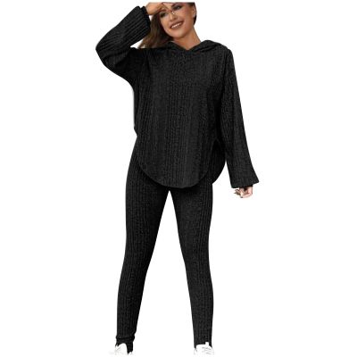 Lastesso Tracksuit Women 2 Piece Outfits Sweat Sets for Women 2 Piece Loose Crewneck Pullovers Skinny Sports Pants Gym Yoga Solid Track Suits Outfits Set Ladies Sweatsuits Black L