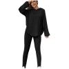 Lastesso Tracksuit Women 2 Piece Outfits Sweat Sets for Women 2 Piece Loose Crewneck Pullovers Skinny Sports Pants Gym Yoga Solid Track Suits Outfits Set Ladies Sweatsuits Black L view 1