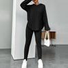 Lastesso Tracksuit Women 2 Piece Outfits Sweat Sets for Women 2 Piece Loose Crewneck Pullovers Skinny Sports Pants Gym Yoga Solid Track Suits Outfits Set Ladies Sweatsuits Black L view 2