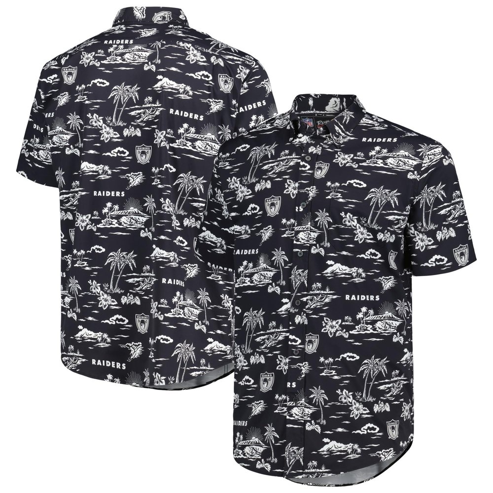 Reyn Spooner Men's Black Las Vegas Raiders Throwback Kekai-Print Button-Up Shirt, Small