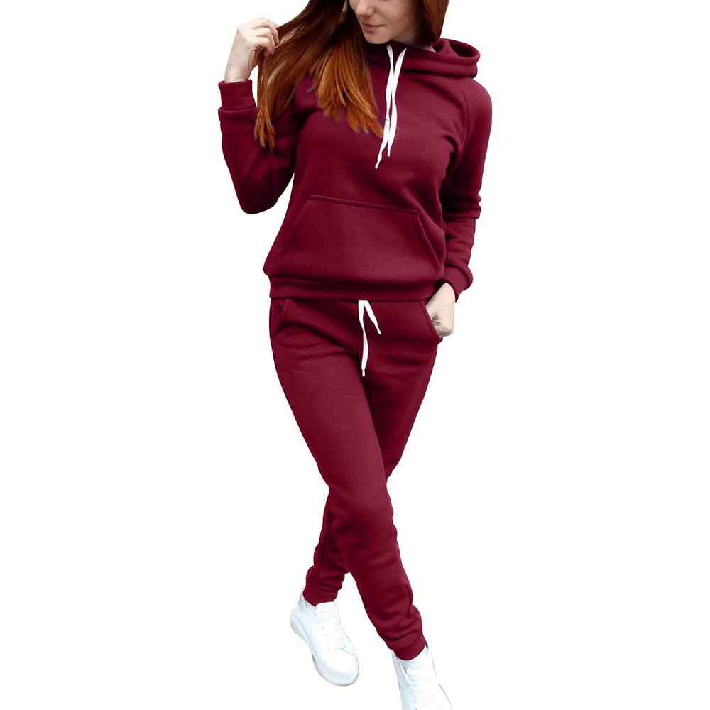 Lastesso Warm Lounge Sets for Women Lounge Set Women Loose Fit Drawstring Hoodies with Pockets Jogger Pants Gym Yoga Tracksuits Sweatsuits Outfits Pink 2 Piece Set for Women Red L