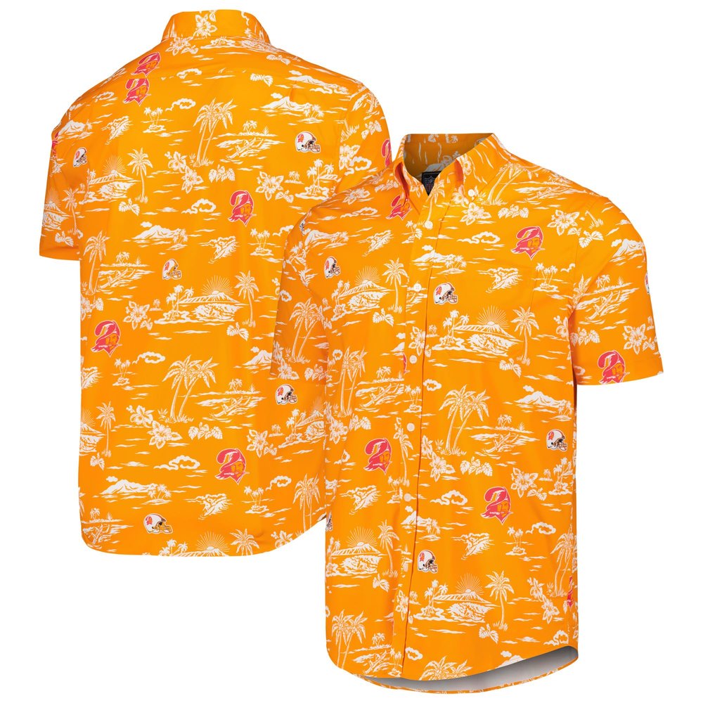 Reyn Spooner Men's Orange Tampa Bay Buccaneers Throwback Kekai-Print Button-Up Shirt, Large