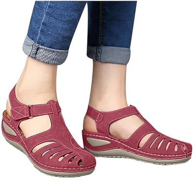 Women's Closed Toe Sandals, Comfortable Bohemia Vintage Casual Orthopedic Shoes, Soft Hollow Wedges Shoes for Shopping Beach Party