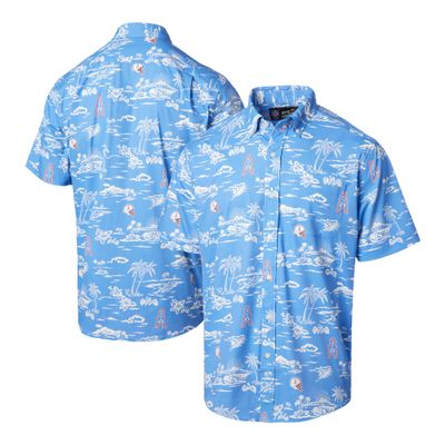 Reyn Spooner Men's Light Blue Houston Oilers Throwback Kekai-Print Button-Up Shirt, Small