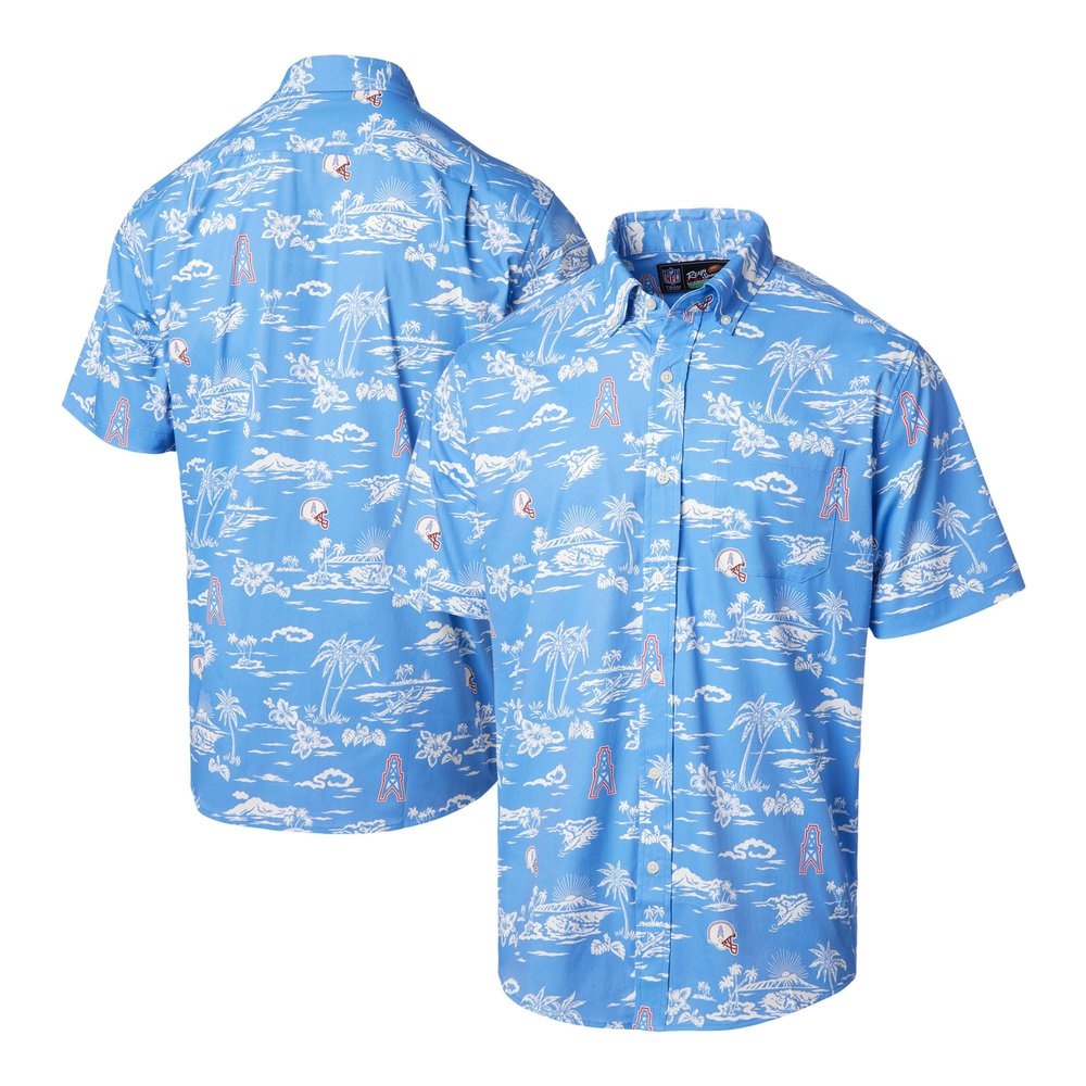 Reyn Spooner Men's Light Blue Houston Oilers Throwback Kekai-Print Button-Up Shirt, Small