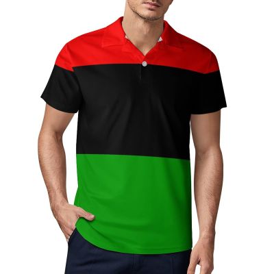 Pan African Flag Men's Golf Polo-Shirt Casual Short Sleeve T-Shirt Button Down Slim Fit Tee Tops 2XL