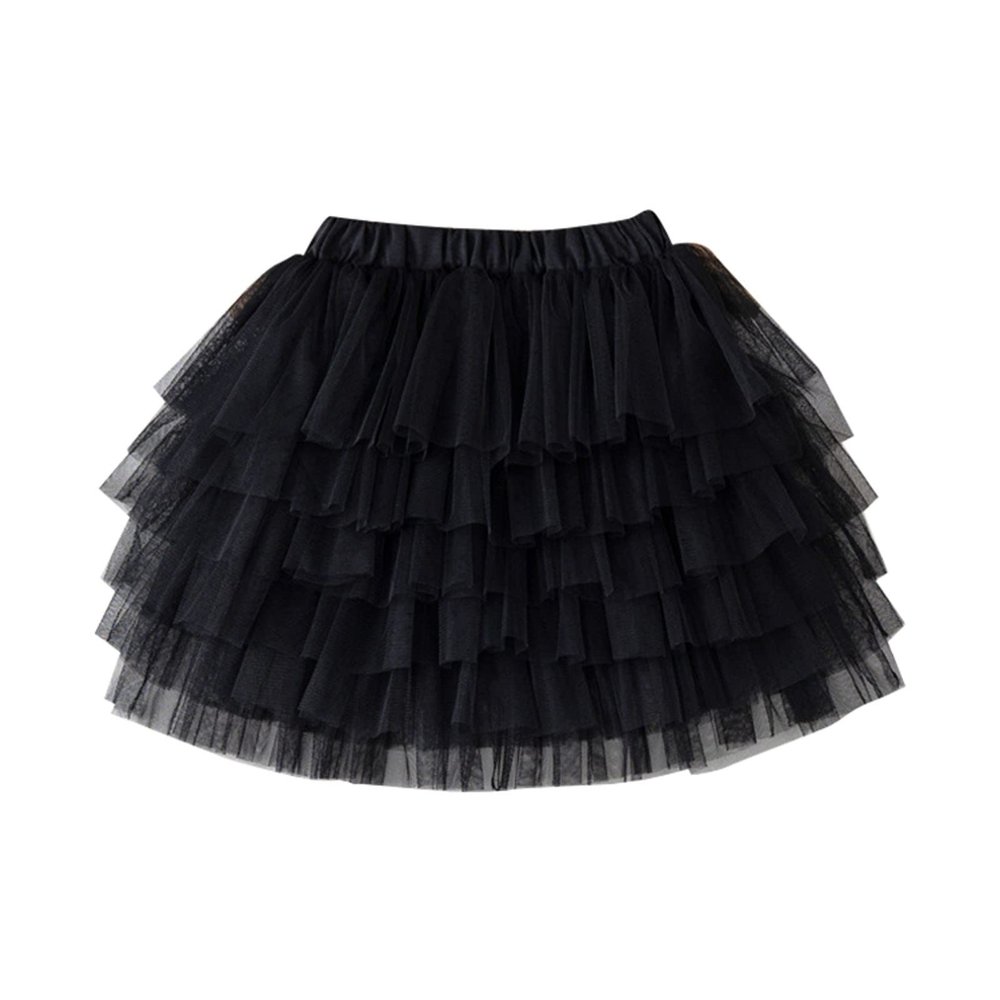 Little Girls Layered Tutu Skirt Elastic High Waist A-Line Swing Tulle Skirt Outfits Party Skirt (Black, 5-6 Years)