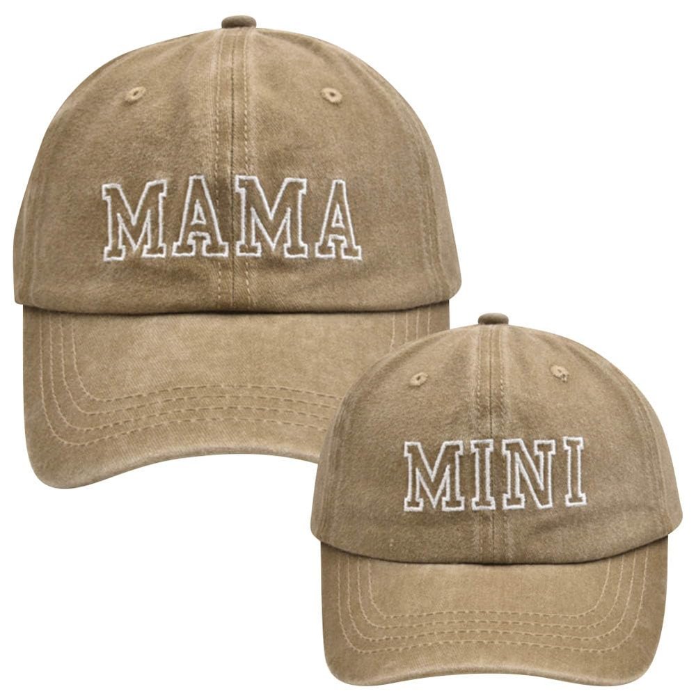 2Pcs Mama and Mini Matching Baseball Cap for Mother Baby Duaghter Son, 3D Embroidered Adjustable Washed Parent-Child Hat