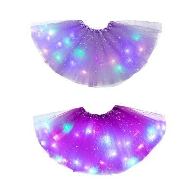 2PC Tutu for Girls Purple Light up Ballet Tutu Skirt for Toddler Girl Princess Tutu Skirt for Christmas (A, 2-8 Years)