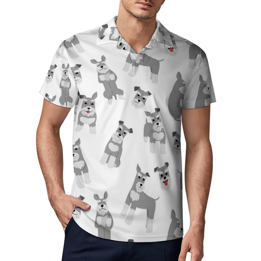 Miniature Schnauzer Pattern Men's Golf Polo-Shirt Casual Short Sleeve T-Shirt Button Down Slim Fit Tee Tops S