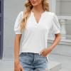 Women's Classic-Fit Lightweight Short-Sleeve T-Shirts Tops V-Neck Casual Dressy Ladies Business Basic Blouses Tunics White view 2