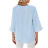 3/4 Length Sleeve Womens Tops V-Neck Shirts Casual Pullover Lightweight Tee Shirts Tops Fashion Ladies Blouses Tunics Blue view 2