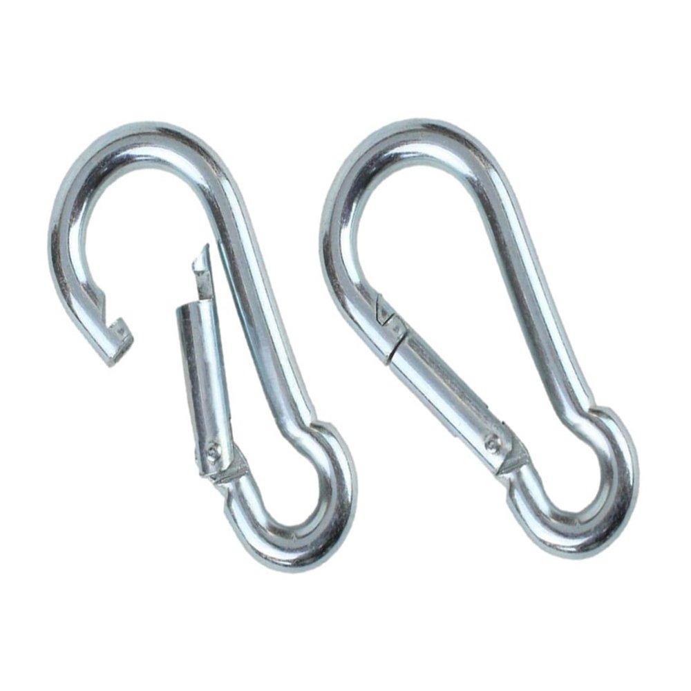 Branded Boards Black & Silver Zinc-Galvanized Heavy Duty Bushcraft Carabiner Spring Snap Clip Link Hooks 200-500lb Load 2, 6 & 12 Packs (Silver-7cm-2 Pack)