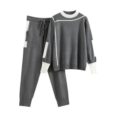 Uillui Women's Lounge 2 Piece Outfits Knitted Long Sleeve Pullover Top and Wide Leg Jogger Sweatpants Sweater Sets Sweatsuit