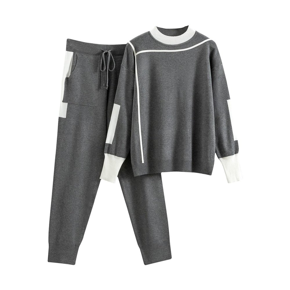 Uillui Women's Lounge 2 Piece Outfits Knitted Long Sleeve Pullover Top and Wide Leg Jogger Sweatpants Sweater Sets Sweatsuit