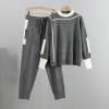 Uillui Women's Lounge 2 Piece Outfits Knitted Long Sleeve Pullover Top and Wide Leg Jogger Sweatpants Sweater Sets Sweatsuit view 2