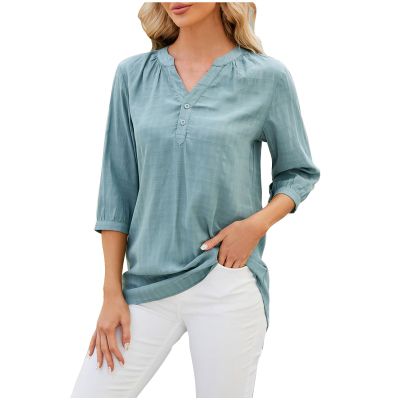 Womens Tops 3/4 Sleeve Shirts V-Neck Casual Slim Fit T-Shirts Lightweight Pullover Dressy Blouses Tunics Plus Size Tops Green