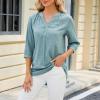 Womens Tops 3/4 Sleeve Shirts V-Neck Casual Slim Fit T-Shirts Lightweight Pullover Dressy Blouses Tunics Plus Size Tops Green view 2