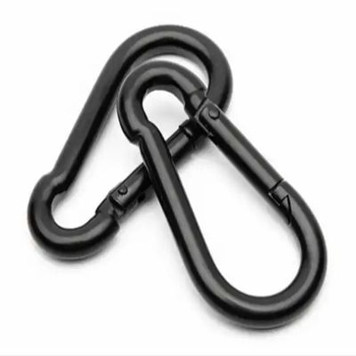 Branded Boards Black & Silver Zinc-Galvanized Heavy Duty Bushcraft Carabiner Spring Snap Clip Link Hooks 200-500lb Load 2, 6 & 12 Packs (Black-7cm-2 Pack)